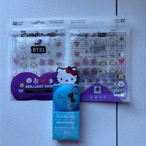 The Crème Shop Bundle-Hello Kitty Macaron Lip Balm & BT21 Acne Patches.